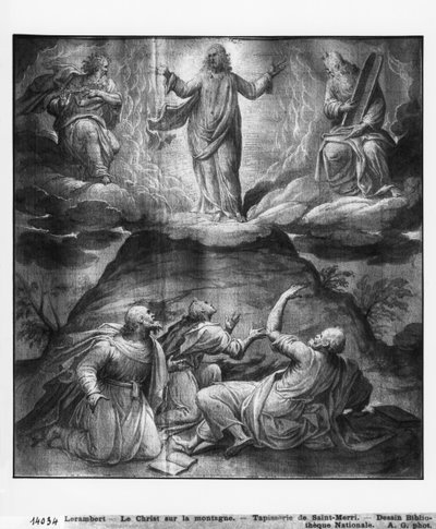 Leben Christi, Verklärung Christi auf dem Berg Tabor, vorbereitende Studie eines Wandteppich-Kartons für die Kirche Saint-Merri in Paris, ca. 1585-90 von Henri Lerambert